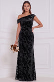 Velvet Burnout Asymmetrical Neck Olive Bridesmaid Dress