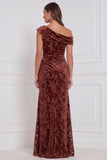 Velvet Burnout Asymmetrical Neck Olive Bridesmaid Dress