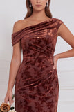 Velvet Burnout Asymmetrical Neck Olive Bridesmaid Dress