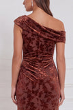 Velvet Burnout Asymmetrical Neck Olive Bridesmaid Dress