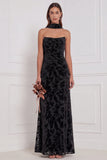 Dark Green Burnout Velvet Strapless Bridesmaid Dress with Scarf