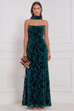 Dark Green Burnout Velvet Strapless Bridesmaid Dress with Scarf