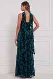 Dark Green Burnout Velvet Strapless Bridesmaid Dress with Scarf