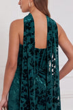Dark Green Burnout Velvet Strapless Bridesmaid Dress with Scarf