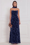 Dark Green Burnout Velvet Strapless Bridesmaid Dress with Scarf