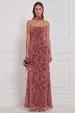 Dark Green Burnout Velvet Strapless Bridesmaid Dress with Scarf