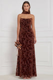 Dark Green Burnout Velvet Strapless Bridesmaid Dress with Scarf
