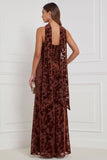 Dark Green Burnout Velvet Strapless Bridesmaid Dress with Scarf