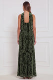Dark Green Burnout Velvet Strapless Bridesmaid Dress with Scarf