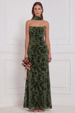 Dark Green Burnout Velvet Strapless Bridesmaid Dress with Scarf
