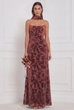 Dark Green Burnout Velvet Strapless Bridesmaid Dress with Scarf