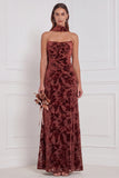Dark Green Burnout Velvet Strapless Bridesmaid Dress with Scarf