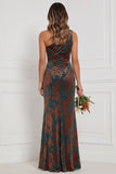 One Shoulder Brown Velvet Burnout Mermaid Bridesmaid Dress