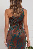 One Shoulder Brown Velvet Burnout Mermaid Bridesmaid Dress