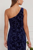 One Shoulder Brown Velvet Burnout Mermaid Bridesmaid Dress