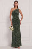 One Shoulder Brown Velvet Burnout Mermaid Bridesmaid Dress