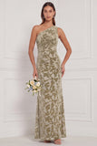 One Shoulder Brown Velvet Burnout Mermaid Bridesmaid Dress