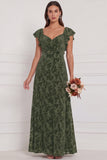 Terracotta Burnout Velvet A Line Bridesmaid Dress with Ruffle Sleeves