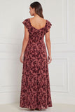 Terracotta Burnout Velvet A Line Bridesmaid Dress with Ruffle Sleeves
