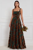 Velvet Burnout A Line Square Neck Brown Bridesmaid Dress