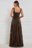 Velvet Burnout A Line Square Neck Brown Bridesmaid Dress