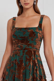 Velvet Burnout A Line Square Neck Brown Bridesmaid Dress