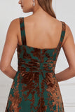 Velvet Burnout A Line Square Neck Brown Bridesmaid Dress