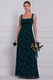 Velvet Burnout A Line Square Neck Brown Bridesmaid Dress