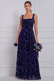 Velvet Burnout A Line Square Neck Brown Bridesmaid Dress