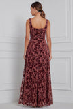 Velvet Burnout A Line Square Neck Brown Bridesmaid Dress