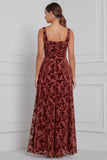 Velvet Burnout A Line Square Neck Brown Bridesmaid Dress