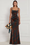 Espresso Square Neck Burnout Velvet Mermaid Bridesmaid Dress
