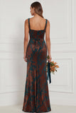 Espresso Square Neck Burnout Velvet Mermaid Bridesmaid Dress
