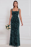 Espresso Square Neck Burnout Velvet Mermaid Bridesmaid Dress