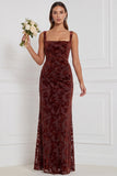 Espresso Square Neck Burnout Velvet Mermaid Bridesmaid Dress