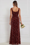 Espresso Square Neck Burnout Velvet Mermaid Bridesmaid Dress