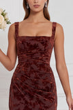 Espresso Square Neck Burnout Velvet Mermaid Bridesmaid Dress