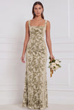 Espresso Square Neck Burnout Velvet Mermaid Bridesmaid Dress