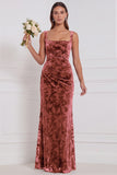 Espresso Square Neck Burnout Velvet Mermaid Bridesmaid Dress
