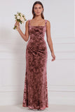 Espresso Square Neck Burnout Velvet Mermaid Bridesmaid Dress