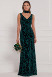 Dusty Rose Sheath V Neck Burnout Velvet Bridesmaid Dress with Scarf