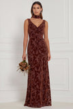 Dusty Rose Sheath V Neck Burnout Velvet Bridesmaid Dress with Scarf