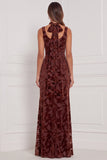 Dusty Rose Sheath V Neck Burnout Velvet Bridesmaid Dress with Scarf