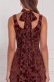 Dusty Rose Sheath V Neck Burnout Velvet Bridesmaid Dress with Scarf