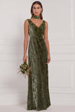 Dusty Rose Sheath V Neck Burnout Velvet Bridesmaid Dress with Scarf