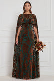 Burnout Velvet Terracotta Long Bridesmaid Dress with Cape