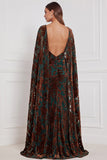 Burnout Velvet Terracotta Long Bridesmaid Dress with Cape