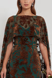 Burnout Velvet Terracotta Long Bridesmaid Dress with Cape