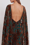 Burnout Velvet Terracotta Long Bridesmaid Dress with Cape
