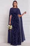 Burnout Velvet Terracotta Long Bridesmaid Dress with Cape